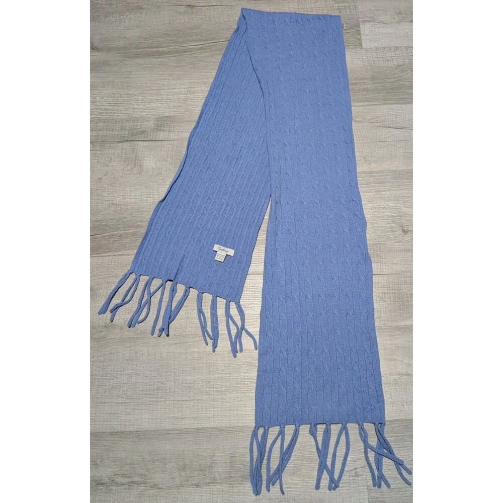 Castlerig 100% Cashmere Scarf Fringe Soft Blue